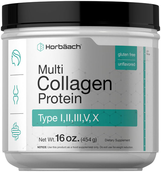 Horbäach Multi Collagen Protein Powder 16 oz | Type I, II, III, V, X | Unflavored | for Men and Women | Non-GMO, Gluten Free Supplement - Maple Wellness Supplements