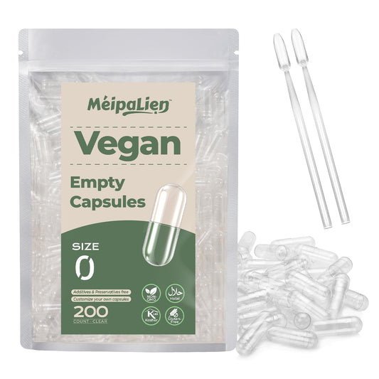 HPMC Empty Capsules Size 0-200 Clear Count Pill Capsules Empty - Plant-Based Cellulose | Vegetarian, Halal, Non-GMO | for DIY Supplement & Herbal Filling - Maple Wellness Supplements