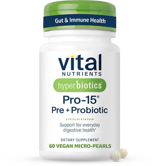 Hyperbiotics Vital Nutrients Pro-15 Prebiotics and Probiotics for Women and Men | 15 Science Backed Strains | Supports Occasional Constipation, Diarrhea, Gas & Bloating | 60 Vegan Time Release Pearls - Maple Wellness Supplements