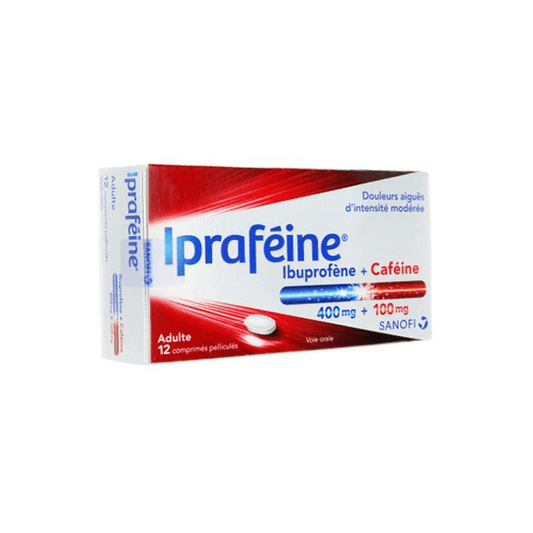 Iprafeine - ibuprofen 400 mg + caffeine 100 mg - 12 tablets - SANOFI - Maple Wellness Supplements