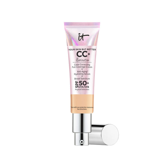 IT Cosmetics CC+ Cream Illumination (Medium) - Radiant Full Coverage Foundation With SPF 50+, Color Corrector & Hydrating Anti-Aging Serum, Hydrolyzed Collagen + Peptides - 1.08 fl oz - Maple Wellness Supplements
