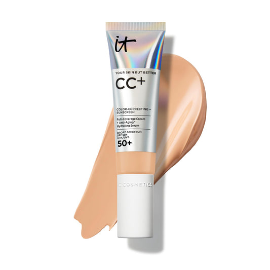 IT Cosmetics CC+ Cream (Medium) - Natural Full Coverage Foundation With SPF 50+, Color Corrector & Anti-Aging Hydrating Serum, Hyaluronic Acid + Peptides, Lightweight - 1.08 fl oz - Maple Wellness Supplements
