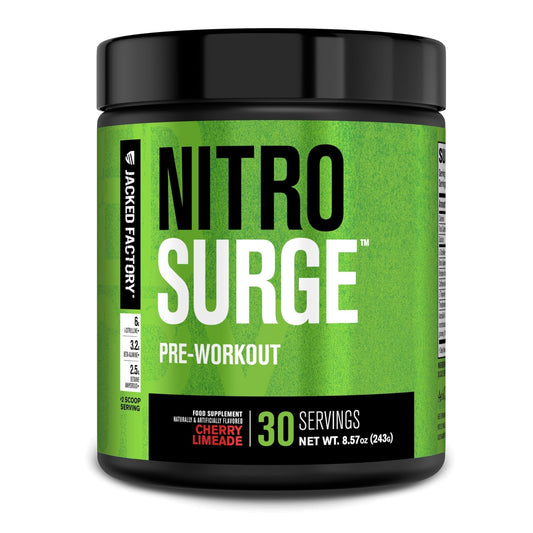 Jacked Factory NITROSURGE Pre Workout Supplement - Endless Energy, Instant Strength Gains, Clear Focus, Intense Pumps - NO Booster & Preworkout Powder with Beta Alanine - Maple Wellness Supplements