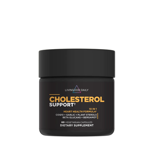 Livingood Daily Cholesterol Support Supplement with Garlic, CoQ10, Vitamin E, Bergamot, Plant Sterols for Body and Heart Health Support, Supports LDL and Triglycerides, Gluten Free, Vegan, 60 Capsules - Maple Wellness Supplements