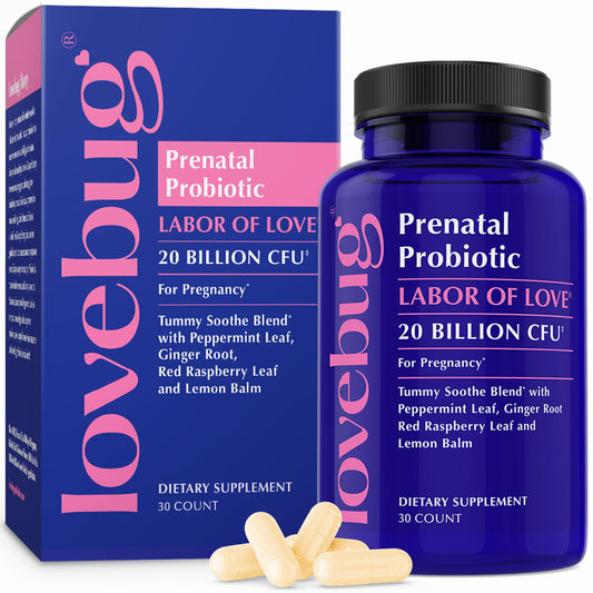 LOVEBUG Prenatal Probiotic | Helps with Morning Sickness, Nausea, Heartburn & Digestion | Helps Baby Microbiome | Multi Strain 20 Billion CFU | 30 Capsules - Maple Wellness Supplements