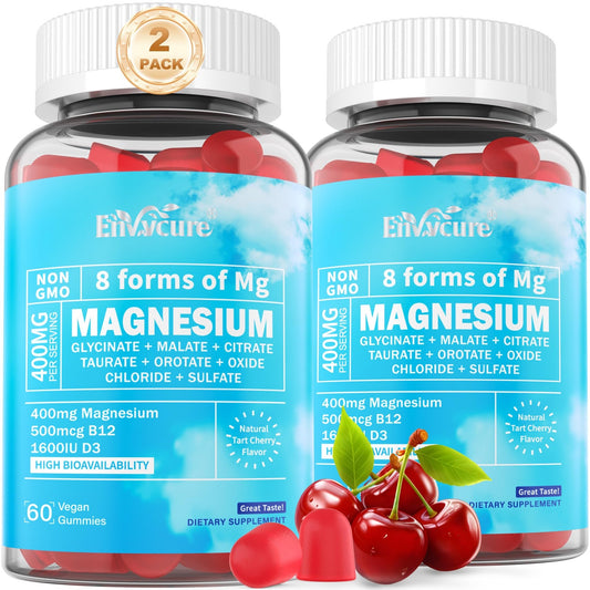 Magnesium Complex Gummies 400mg | as 8 Forms of Magnesium Glycinate, Malate, Citrate, Taurate, Oxide & More | w/Ashwagandha Extract, D3 & B12 Supports for Calm, Zzz, Mood, Muscle Cramp - Vegan 120Cts - Maple Wellness Supplements