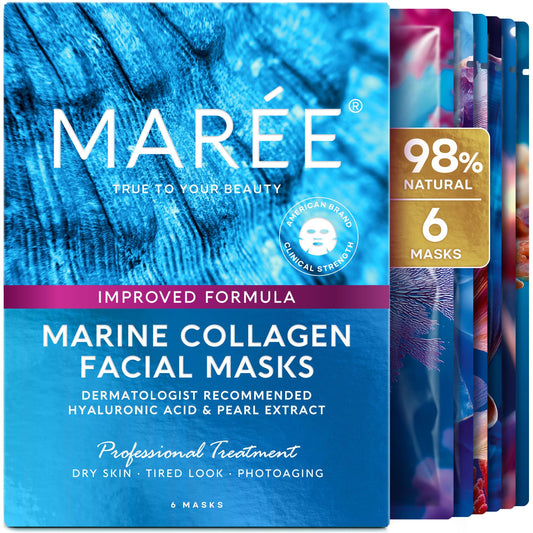 MAREE Collagen Facial Mask with Hyaluronic Acid — Sheet Face Mask Skincare — Centella Asiatica, Green & Red Algae Extract - Maple Wellness Supplements