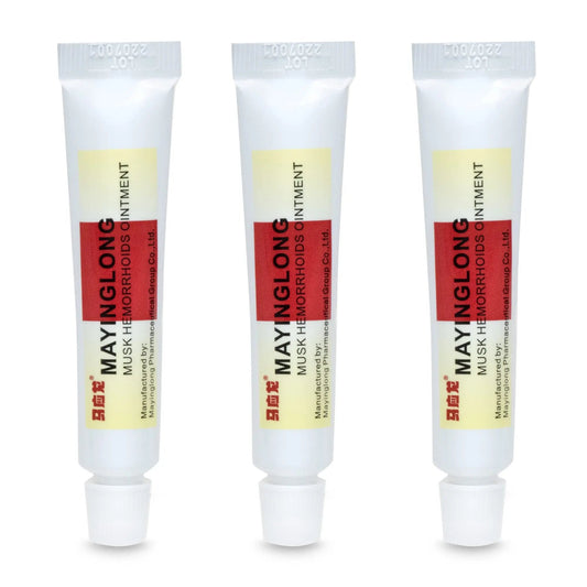 Mayinglong Musk Hemorrhoids Ointment (3 x 10g Tubes), 30g - Maximum Strength Formula for Hemorrhoidal Fast Relief, Soothes Itching, Burning & Discomfort - Fast-Acting Treatment to Shrink Swelling - Maple Wellness Supplements
