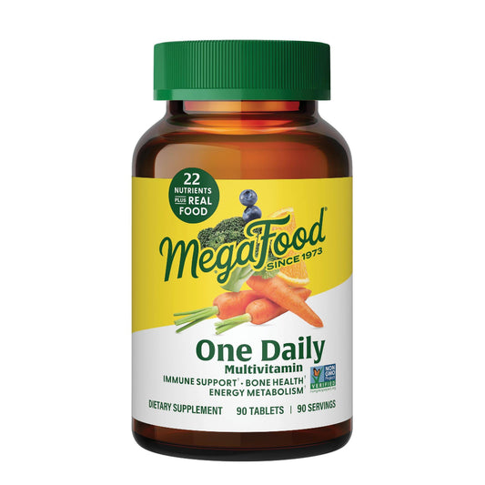 MegaFood One Daily Multivitamin for Women and Men, Immune Support Supplement with Real Food, Vitamin C & Vitamin B, Bone Health, Cellular Energy Metabolism, Vegetarian, Non-GMO, 90 Tablets - Maple Wellness Supplements