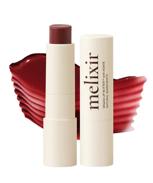 Melixir Vegan Lip Butter (12 Colors), Hydrating Tinted Lip Balm Stick, Bee-Free, Petrolatum-Free, Plant-Based, Moisturizes Dry & Chapped Lips With Shea Butter, Sheer, Natural Finish - 18 Vintage Red - Maple Wellness Supplements