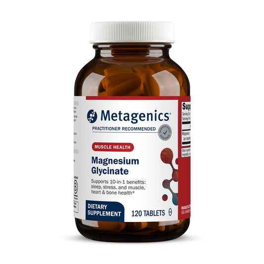 Metagenics Magnesium Glycinate - Highly Absorbable Magnesium Supplement for Sleep, Stress Relief & Muscle Relaxation* - Supports Bone, Heart & Nerve Health* - Non-GMO, Gluten-Free - 120 Tablets - Maple Wellness Supplements