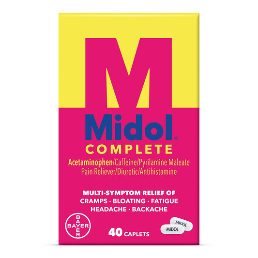 Midol Complete Menstrual Pain Relief Caplets, 40 Count - Provides Cramp, Headache, and Bloating Relief - Maple Wellness Supplements