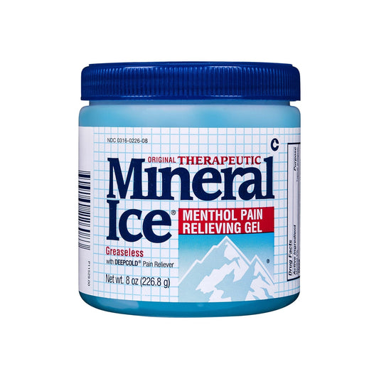 Mineral Ice Original Therapeutic Menthol Pain Relief Gel. Greaseless with "Deepcold" Pain Reliever. Provides Cooling & Penetrating Relief for Arthritis, Simple Backache, Strains & Sprains (8 Ounce) - Maple Wellness Supplements