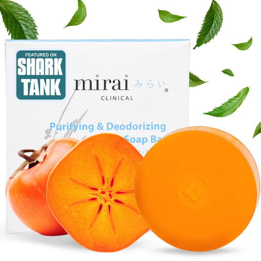 Mirai Clinical Persimmon Soap Bar for Old People Smell - Nonenal® Solution - Japanese Persimmon and Green Tea Extract - For Men and Women - Maple Wellness Supplements
