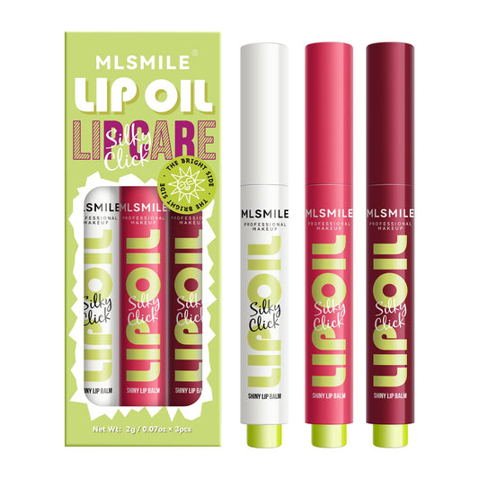 MLSMILE 3 Colors Fat Lip Oil Click Slick,Press Lipstick Set,Moisturizing Lip Balm,High Pigment Glow Lip Oil,Long-lasting,Pigmented Vegan,Lightweight and Glossy Lip Plumper with Coconut Oil-Set A - Maple Wellness Supplements