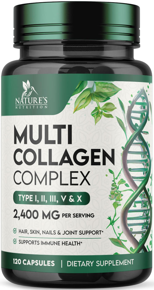 Multi Collagen Complex 2400mg Per Serving - Advanced Formula Types I, II, III, V, X - Hydrolyzed Collagen Pills - Collagen Peptides Supplement for Women & Men - Maple Wellness Supplements