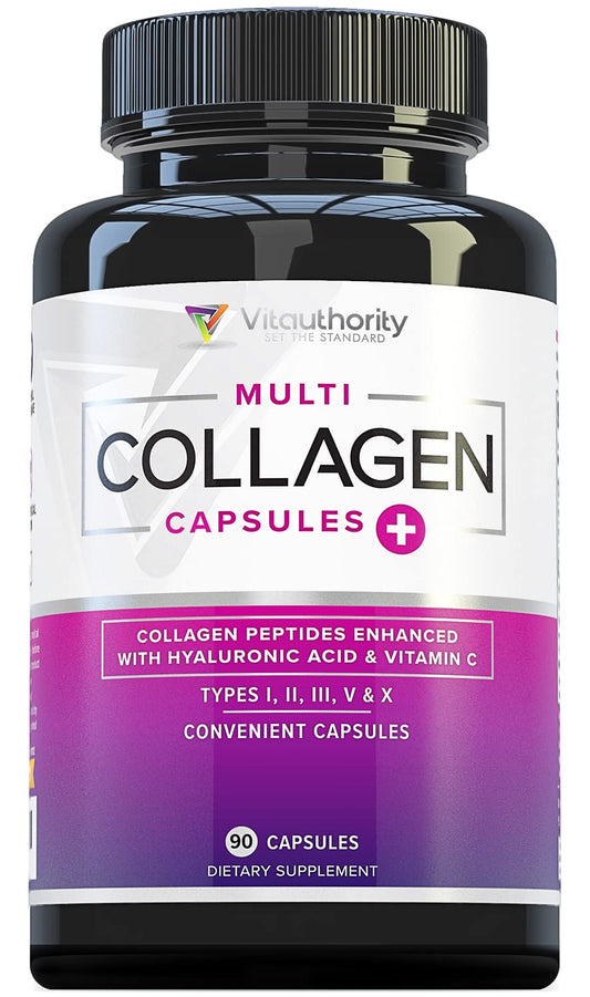 Multi Collagen Peptides Capsules for Women - Hydrolyzed Collagen for Women Pills with Types I II III V & X Plus Vitamin C & Hyaluronic Acid for Beautiful Hair Skin and Nails - 30 Servings - Maple Wellness Supplements