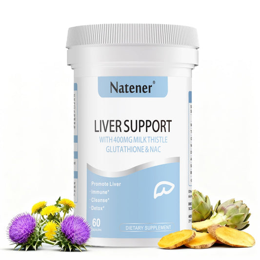 Natener Liver Support with 200mg Milk Thistle, 100mg Glutathione, 100mg NAC, 150mg Tumeric, Dandelion, Artichoke, Liver Cleanse Detox & Repair, Supports Energy*, Immunity & Liver Health*, 60 caps - Maple Wellness Supplements