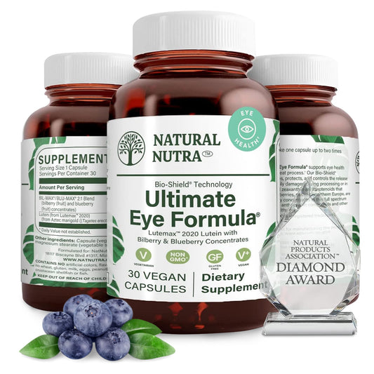 Natural Nutra Ultimate Eye Health Supplement - Bilberry & Blueberry Extract Blend for Day and Night Vision Support, Promotes Color Perception & Eye Clarity - Non-GMO, Vegan - 30 Capsules (Pack of 3) - Maple Wellness Supplements