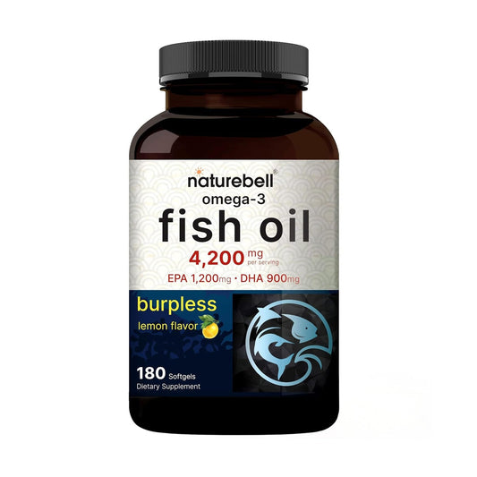 NatureBell Omega-3 Fish Oil - 180 Softgels - Support for Joint, Brain & Heart Health* - with EPA & DHA - No Burps or Fishy Aftertaste - Non-GMO & Mercury-Free Formula - Lemon Flavor - Maple Wellness Supplements
