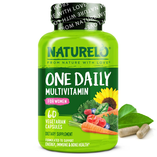 NATURELO One Daily Multivitamin for Women w/Vitamin B12, 60 Ct, Energy Support, Whole Food Daily Women Multivitamin Supplement, Nourish Hair/Skin/Nail, Non-GMO, No Soy, Gluten Free, 2 Month Supply - Maple Wellness Supplements
