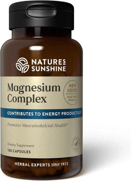 Nature’s Sunshine Magnesium Complex - High Potency Magnesium Supplement with Citrate & Malate for Relaxation, Optimal Absorption, Muscle Function, Energy Production - 50 Servings (100 Capsules) - Maple Wellness Supplements
