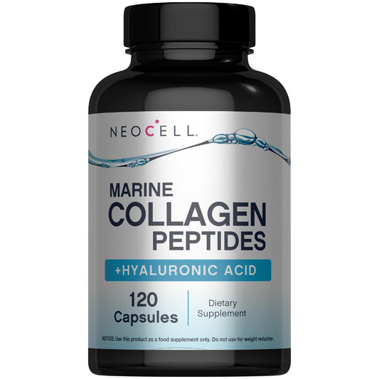 NeoCell Marine Collagen Peptides Capsules | 120 Pills | with Hyaluronic Acid | Plus Vitamin C | for Women and Men - Maple Wellness Supplements