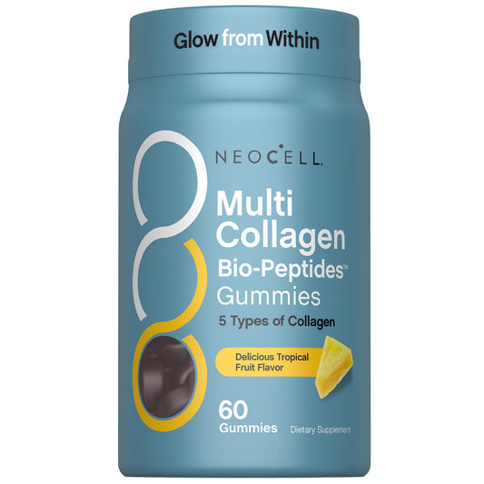NeoCell Multi Collagen Bio-Peptides Gummies | 60 ct | Tropical Flavor | Type I, II, III, V, X | Advanced BioActive Formula - Maple Wellness Supplements