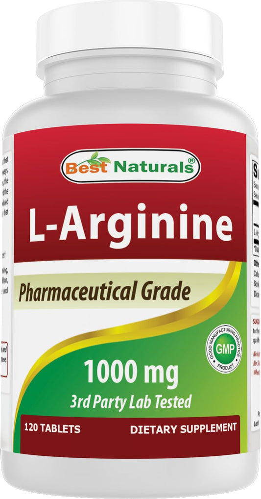 (New Improved Formula) Best Naturals L-Arginine 1000 mg 120 Tablets - Pharmaceutical Grade L Arginine Supplement - Maple Wellness Supplements