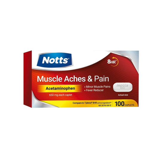 NOTTS Muscle Aches & Pain Acetaminophen 650 mg, 100 Count - Maple Wellness Supplements